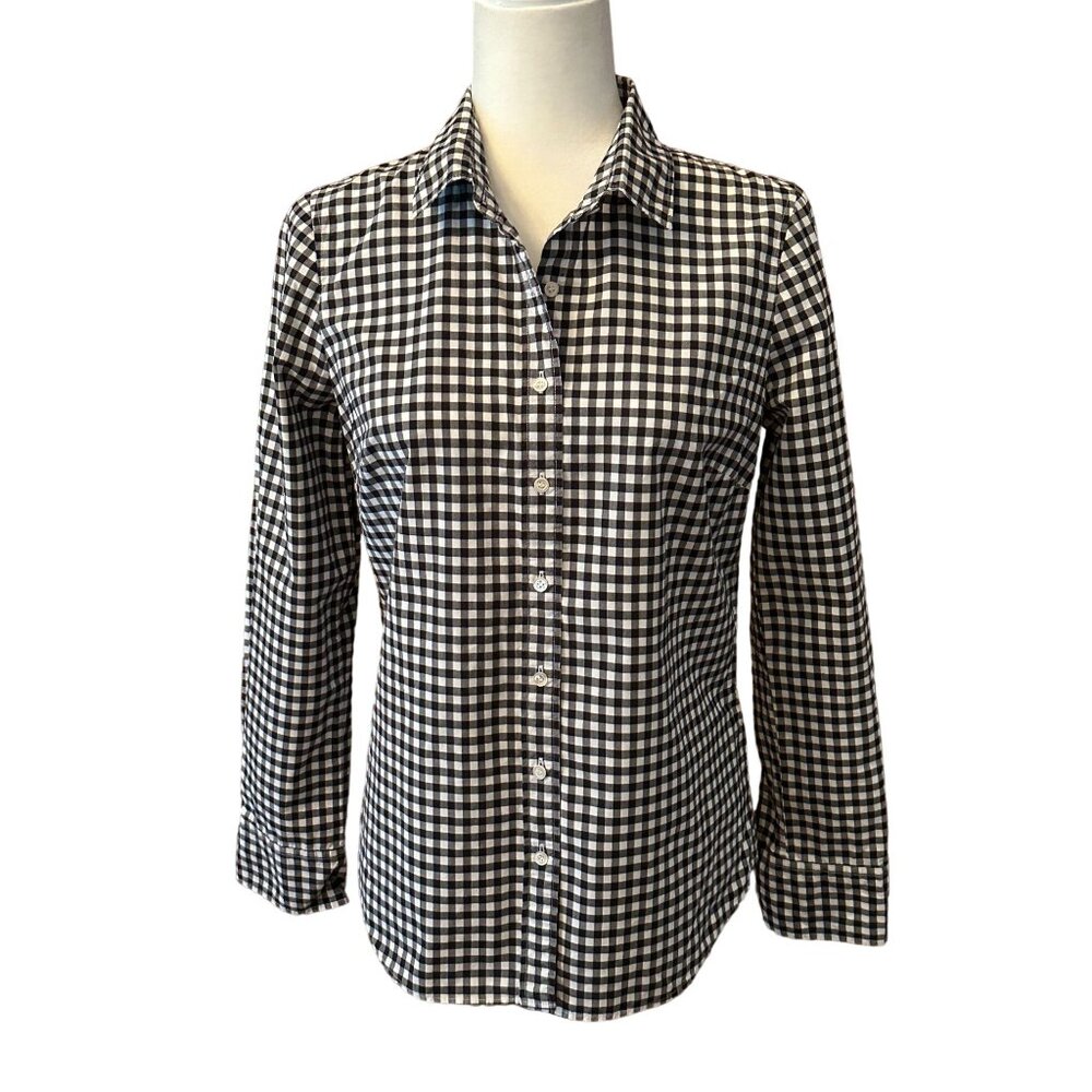 J.Crew Womens Black & White Gingham Check Button-Down Shirt Long Sleeve Size S